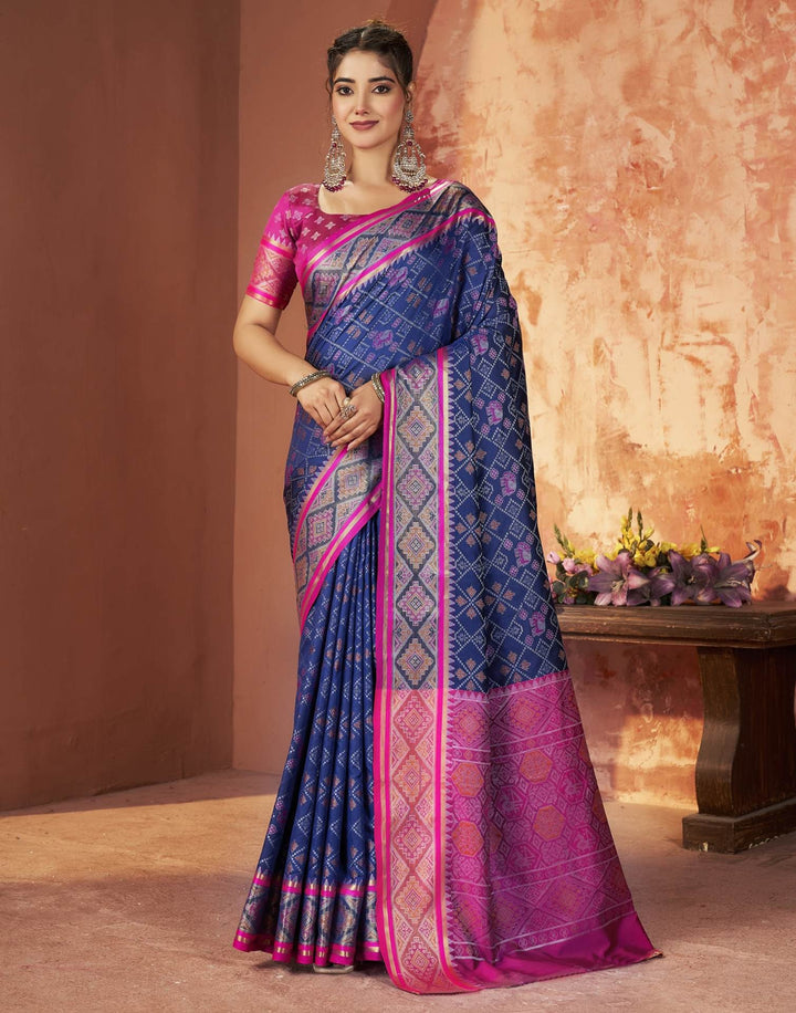 Festival Wear Navy Blue Color Banarasi Silk Woven Patola Saree