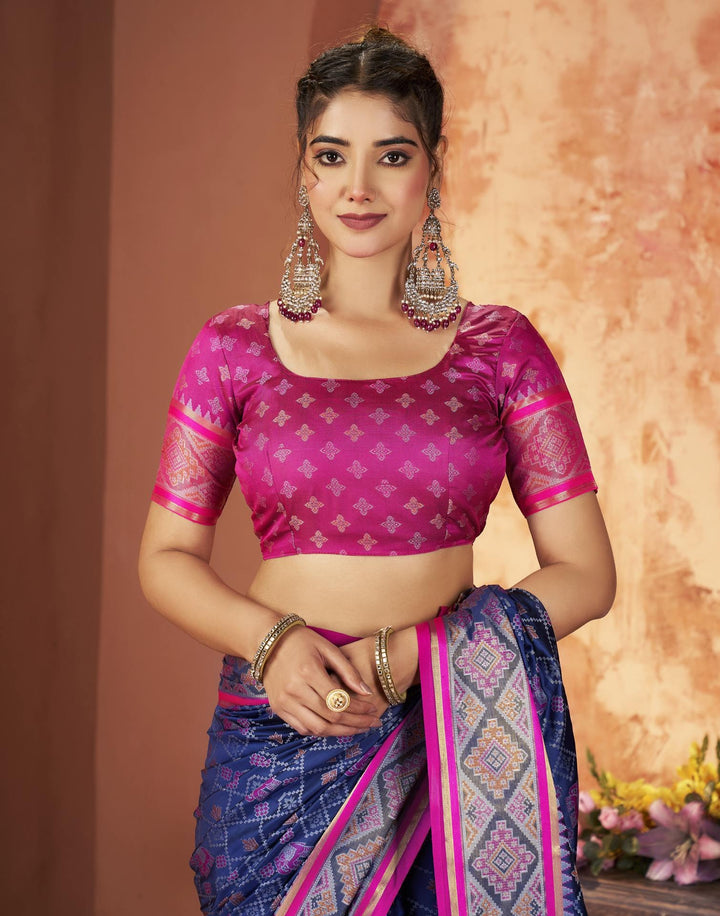 Festival Wear Navy Blue Color Banarasi Silk Woven Patola Saree