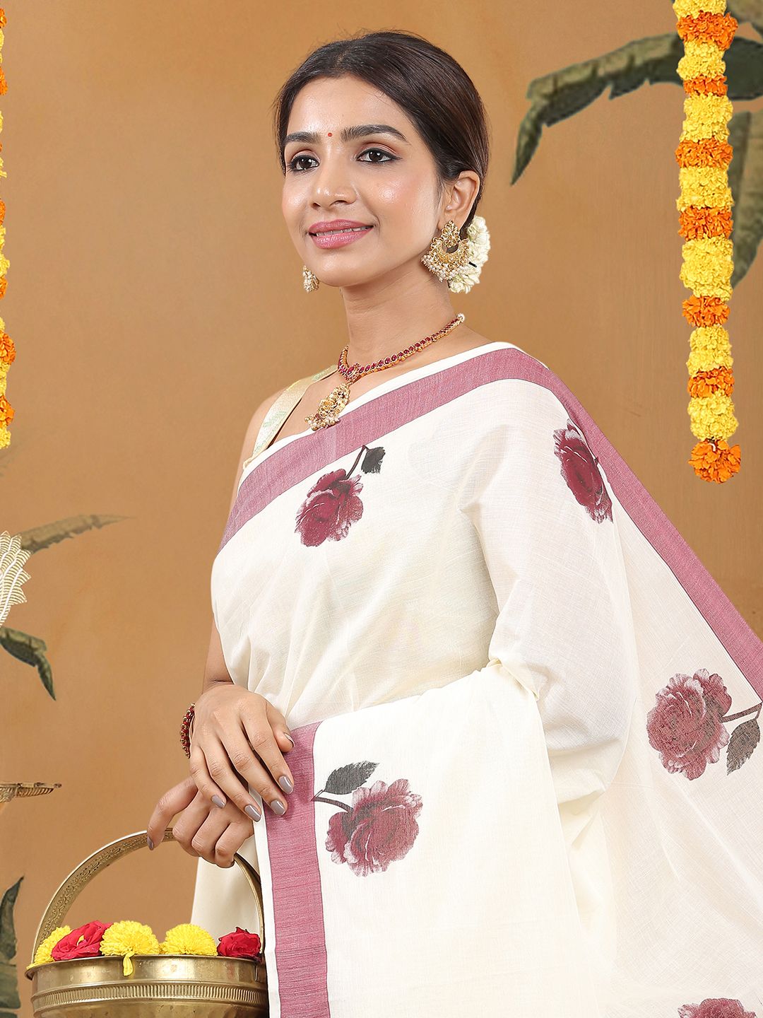 Festival Wear Off-White Color Cotton Silk Saree