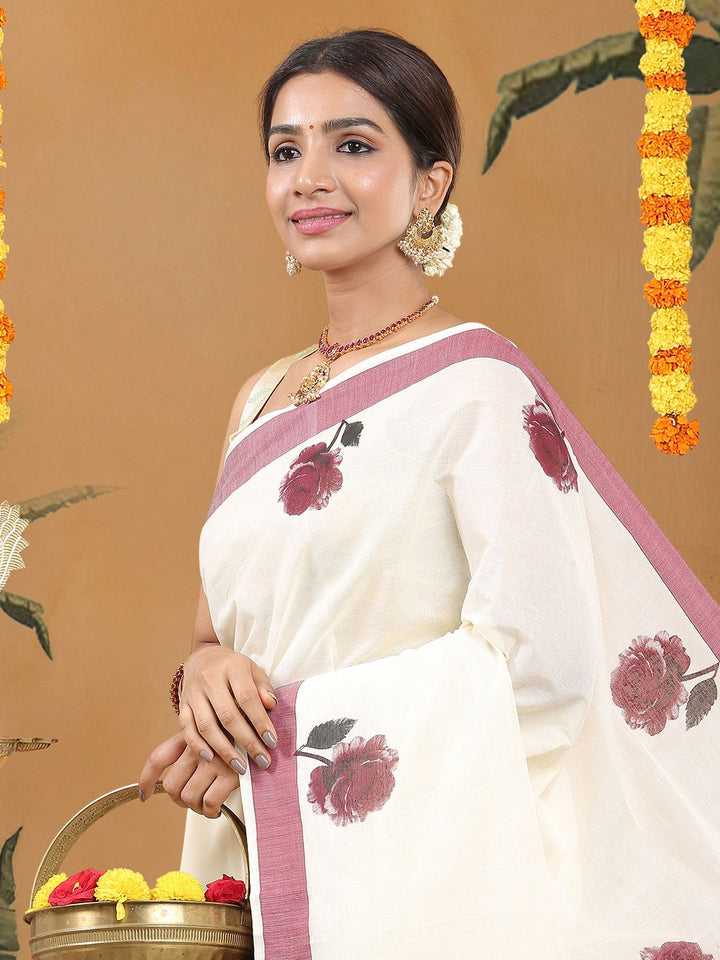 Festival Wear Off-White Color Cotton Silk Saree