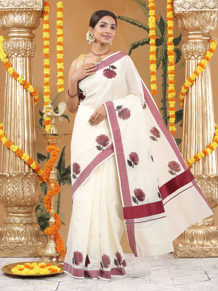 Festival Wear Off-White Color Cotton Silk Saree