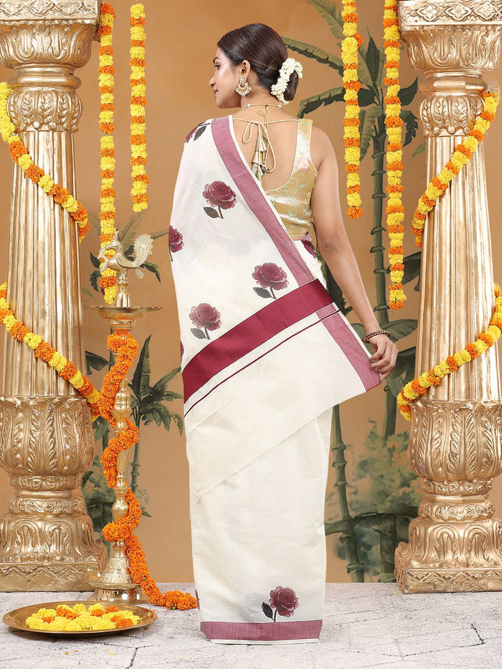 Festival Wear Off-White Color Cotton Silk Saree