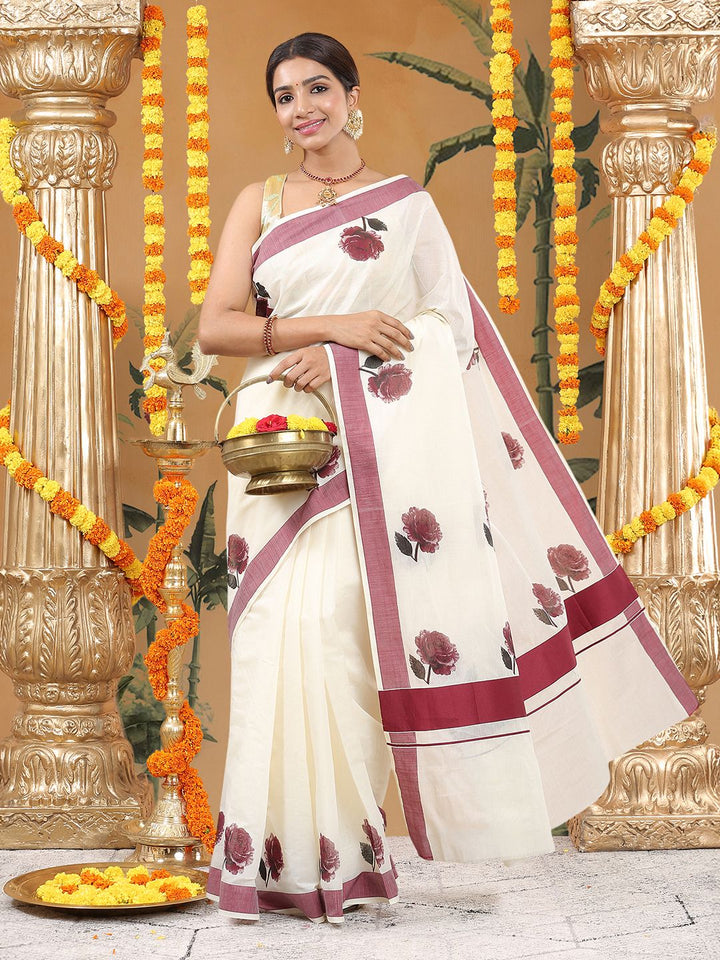 Festival Wear Off-White Color Cotton Silk Saree