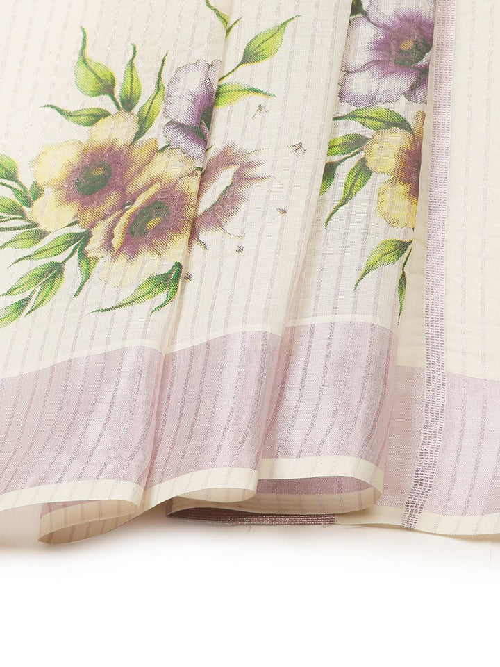 Festival Wear Off-White Color Cotton Silk Saree