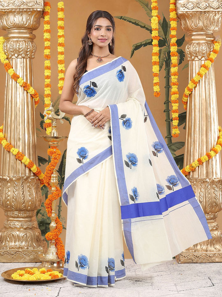 Festival Wear Off-White Color Cotton Silk Saree
