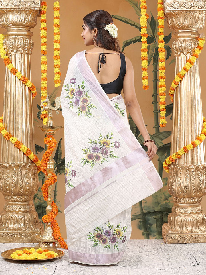 Festival Wear Off-White Color Cotton Silk Saree