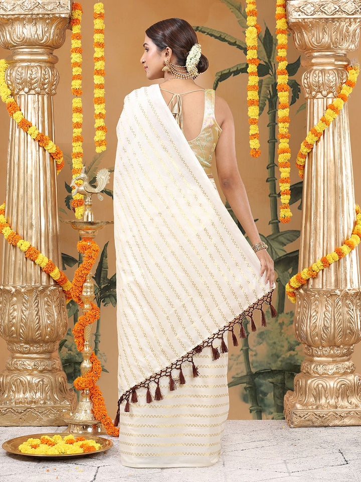Festival Wear Off-White Color Cotton Soft Silk Saree