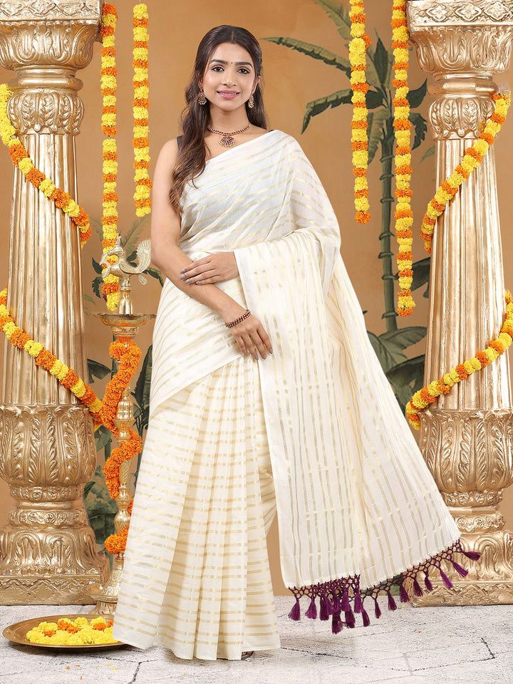 Festival Wear Off-White Color Cotton Soft Silk Saree