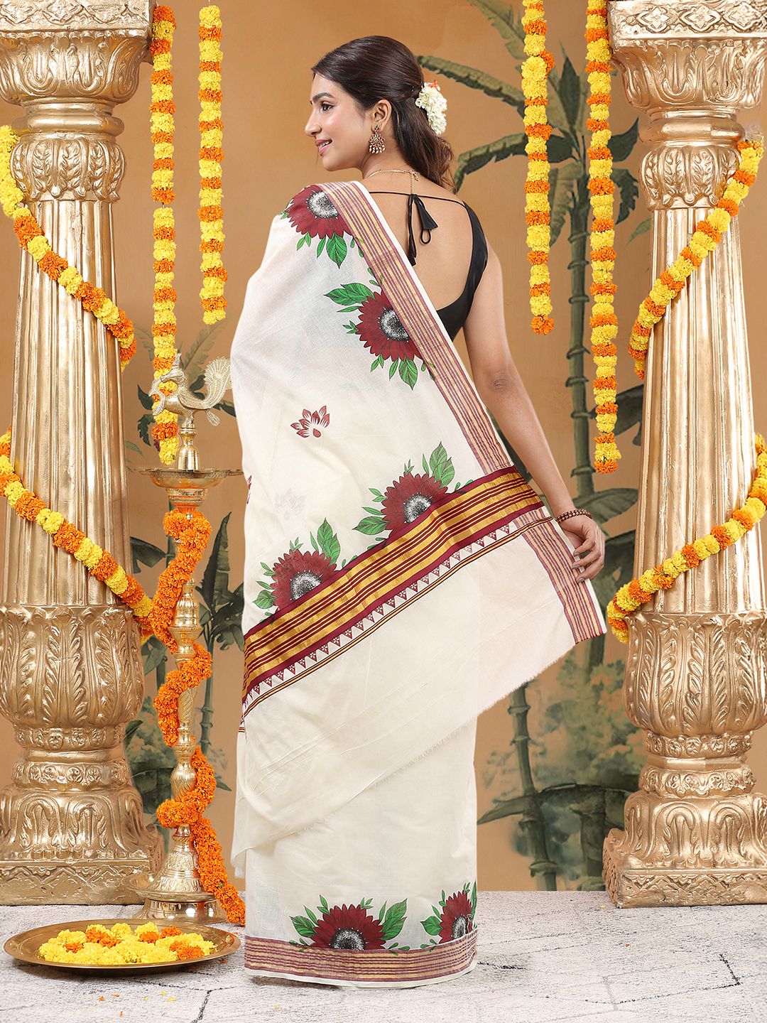 Festival Wear Off-White Color  Cotton Soft Silk Saree