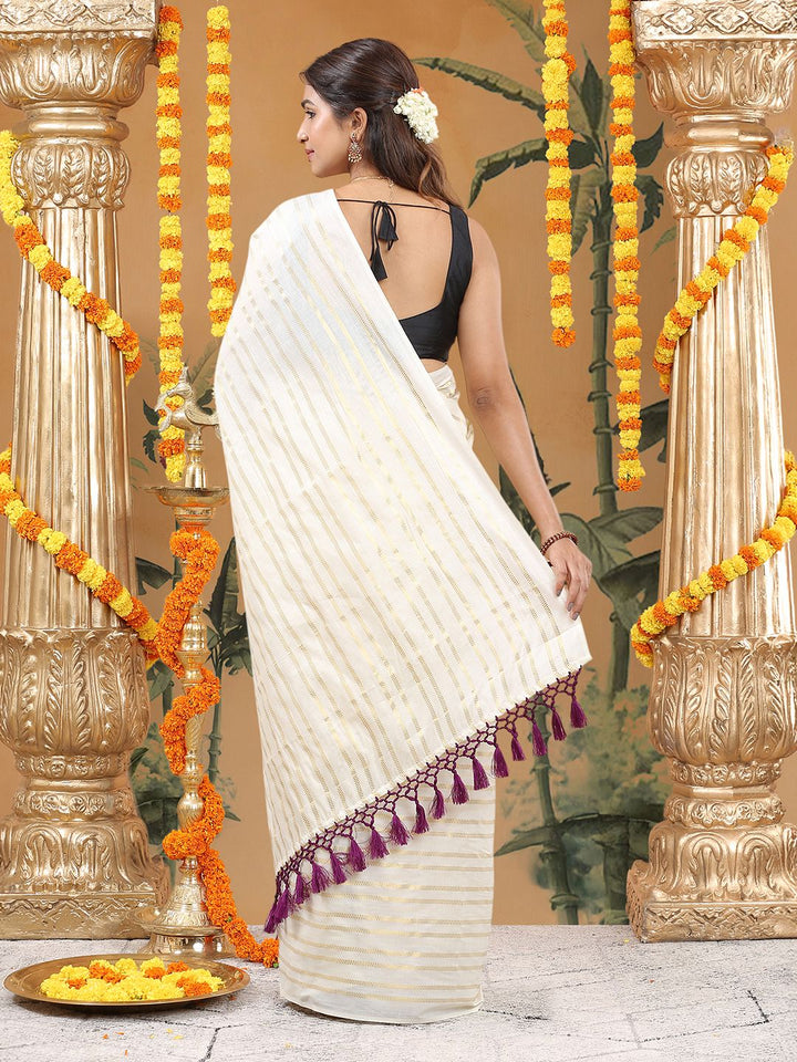 Festival Wear Off-White Color Cotton Soft Silk Saree