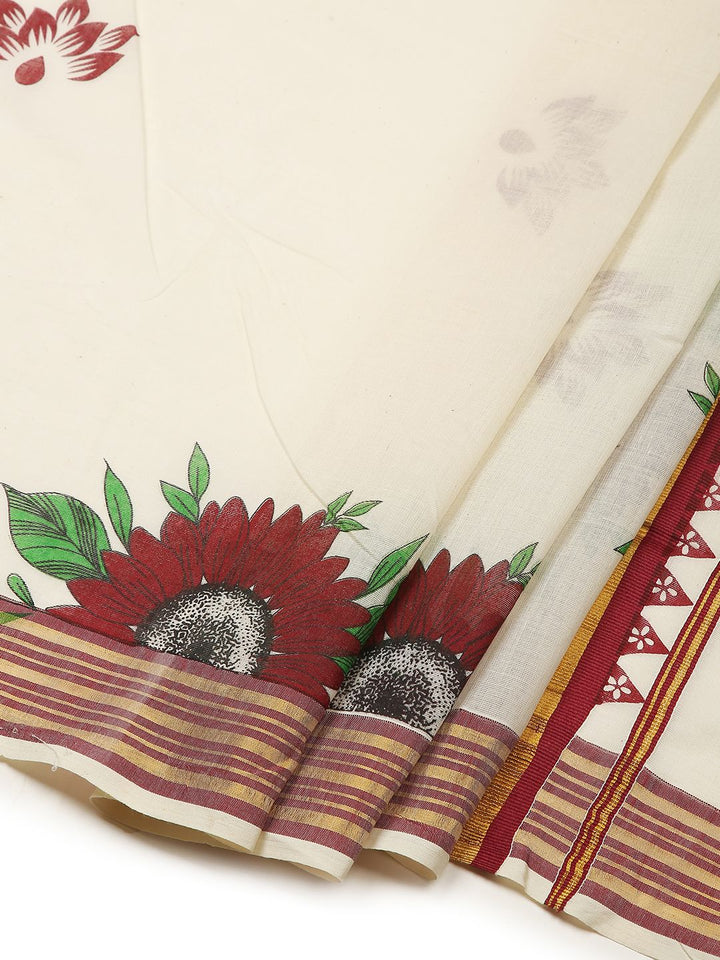 Festival Wear Off-White Color  Cotton Soft Silk Saree