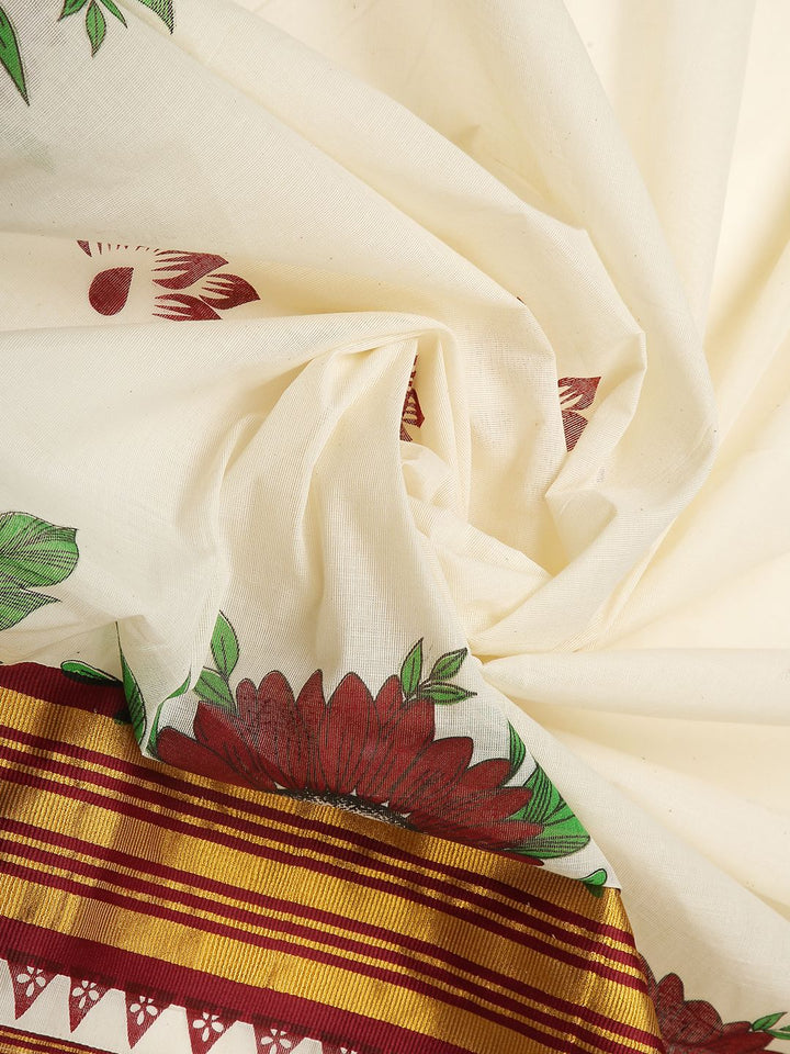 Festival Wear Off-White Color  Cotton Soft Silk Saree