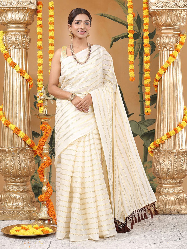 Festival Wear Off-White Color Cotton Soft Silk Saree