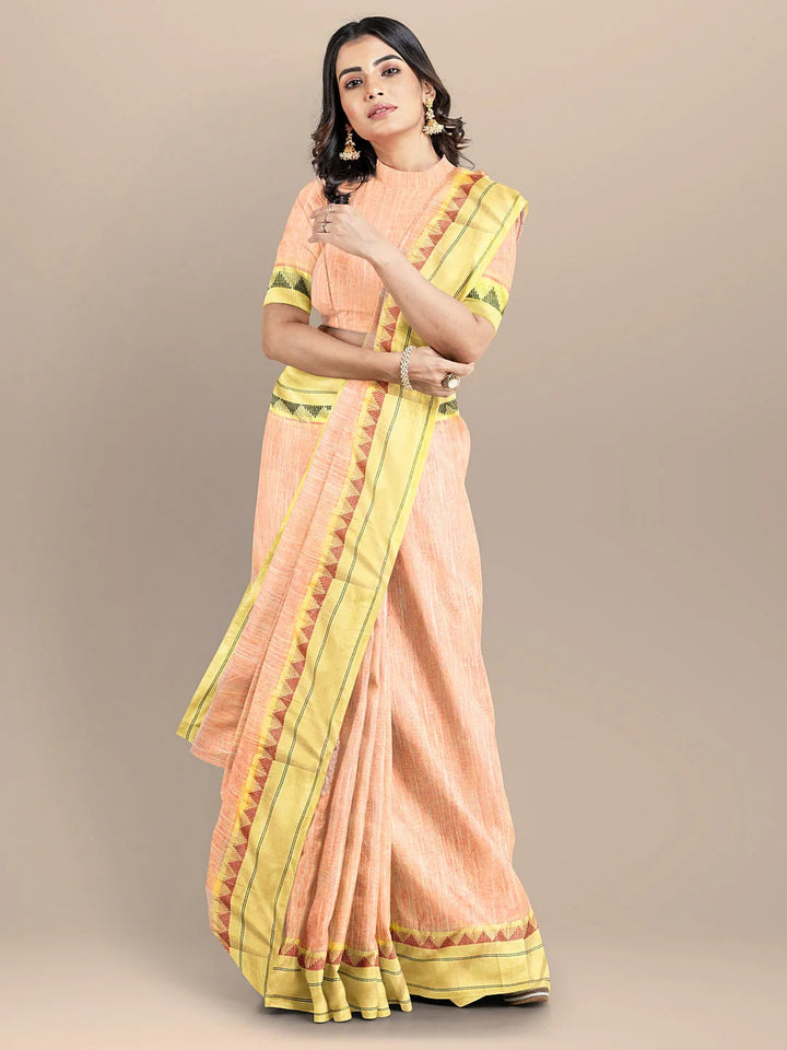 Festival Wear Peach Color Maheshwari Handloom Saree