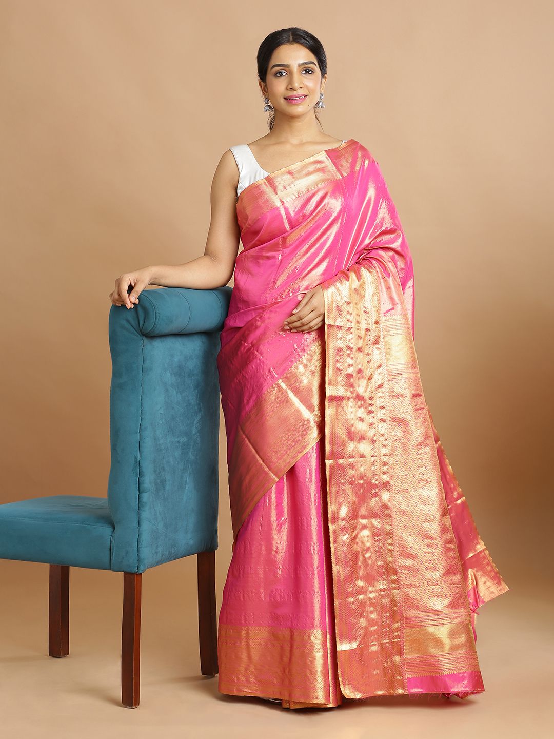 Festival Wear Pink Color Tissue Silk Saree