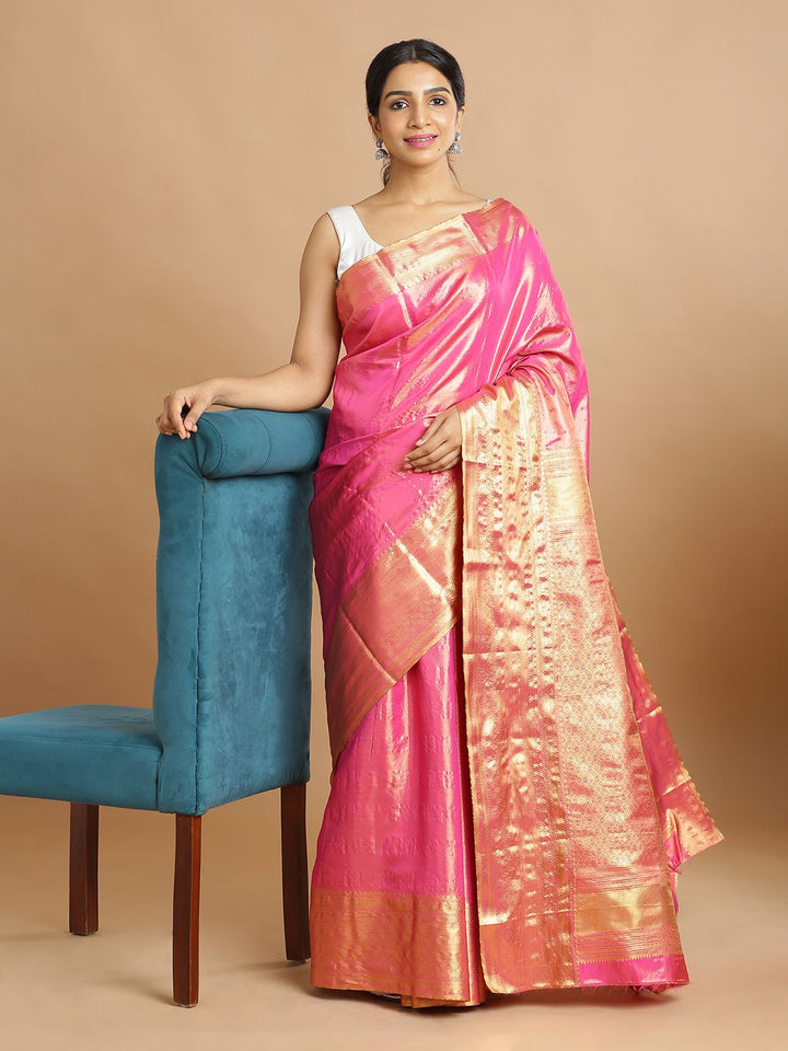 Festival Wear Pink Color Tissue Silk Saree