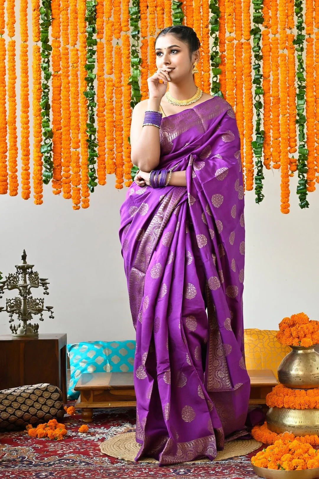 Festival Wear Purple Color Kanjivaram Silk Saree