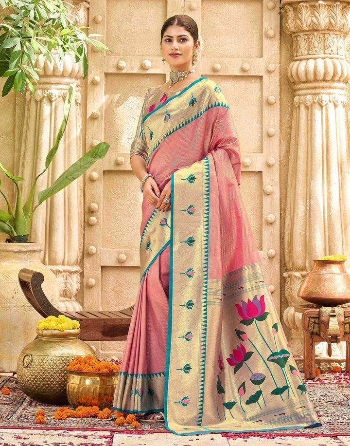 Festival Wear Rose Pink Color Banarasi Silk Saree