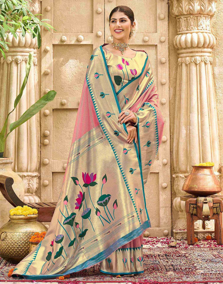 Festival Wear Rose Pink Color Banarasi Silk Saree