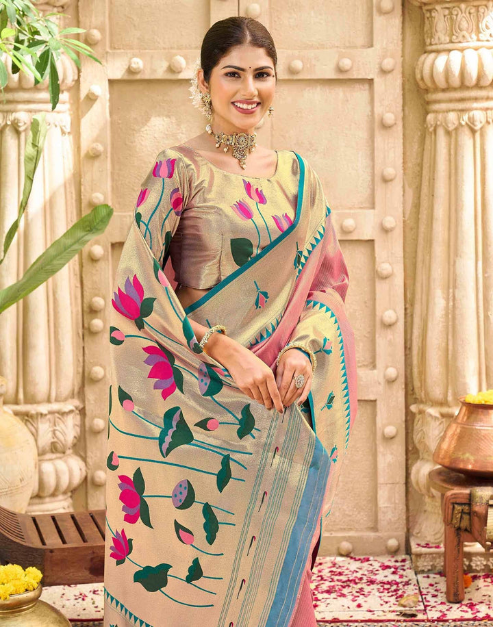 Festival Wear Rose Pink Color Banarasi Silk Saree