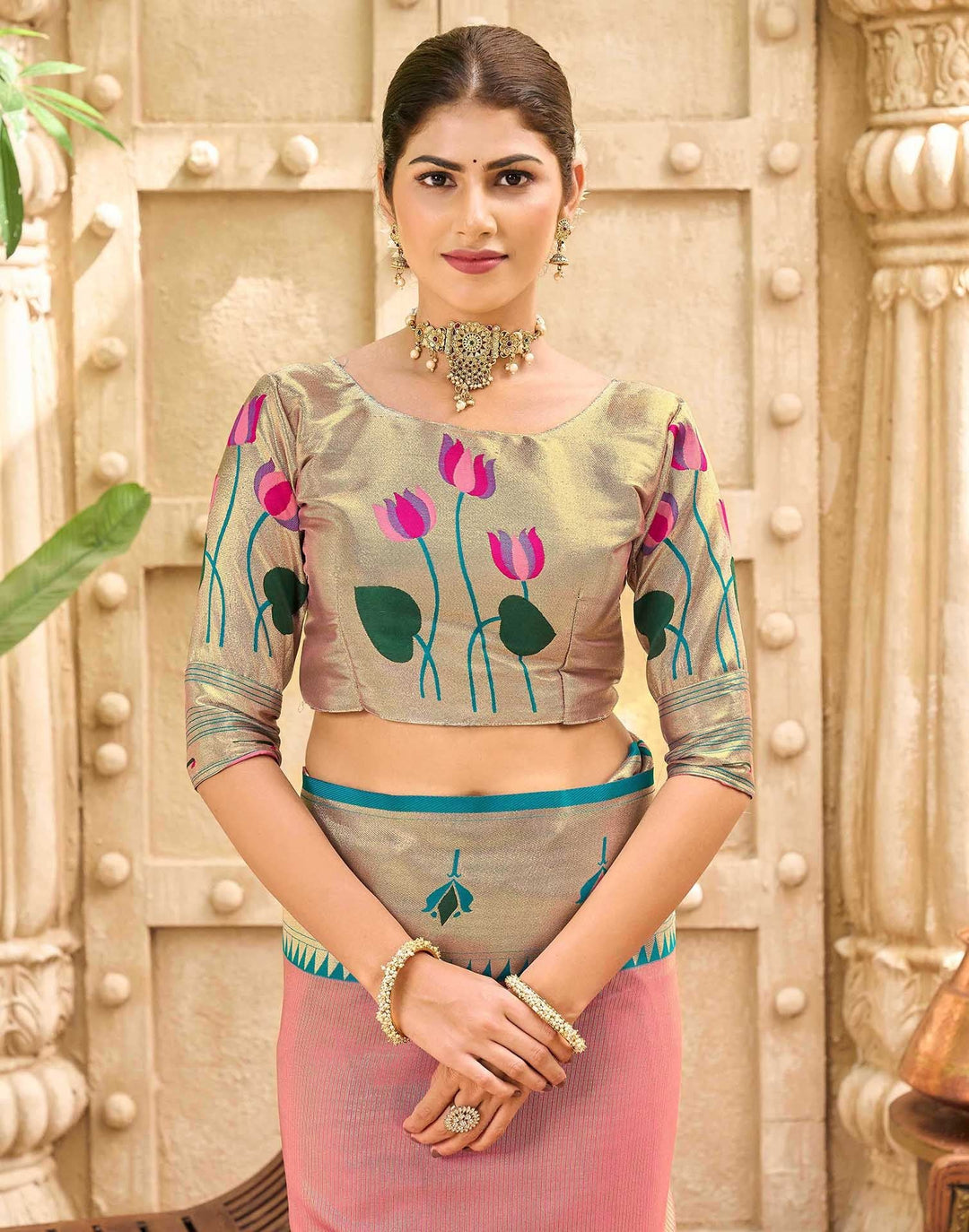 Festival Wear Rose Pink Color Banarasi Silk Saree