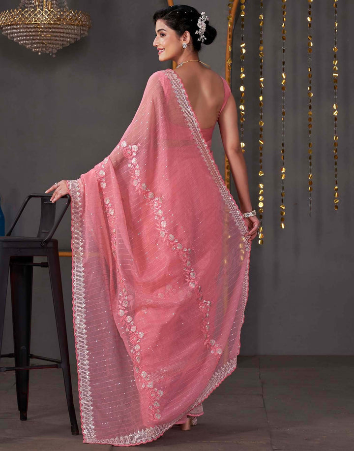 Festival Wear Rose Pink Color Linene Silk Saree