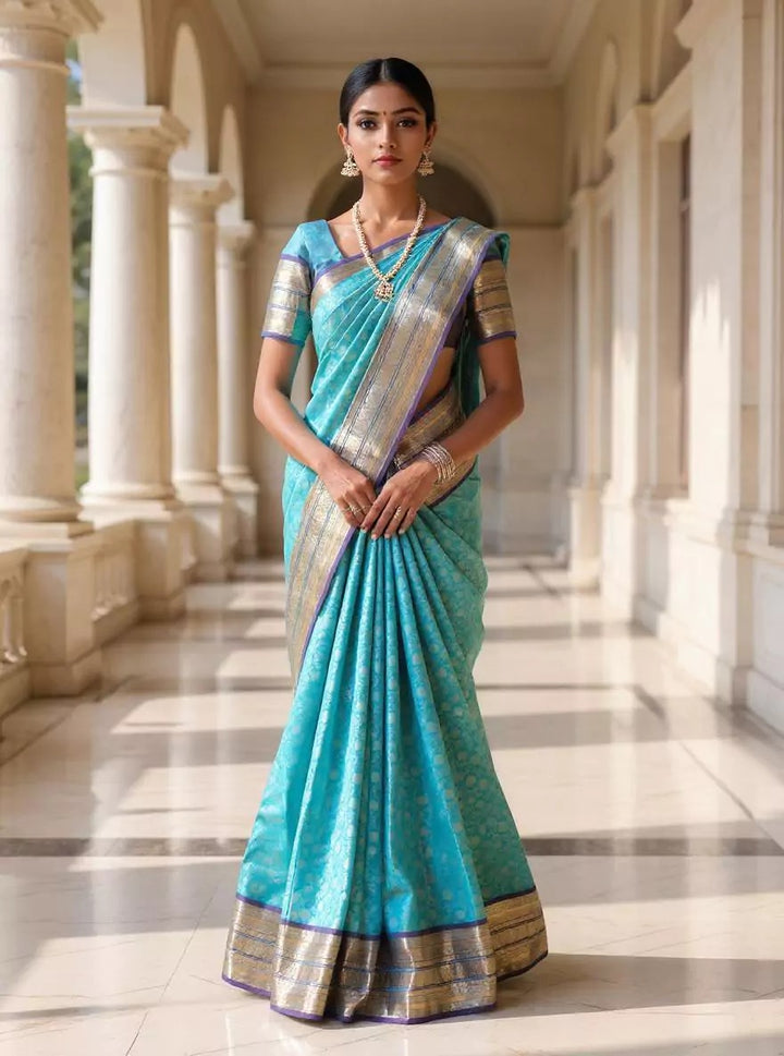 Festival Wear Sky Blue Color Banarasi Silk Saree