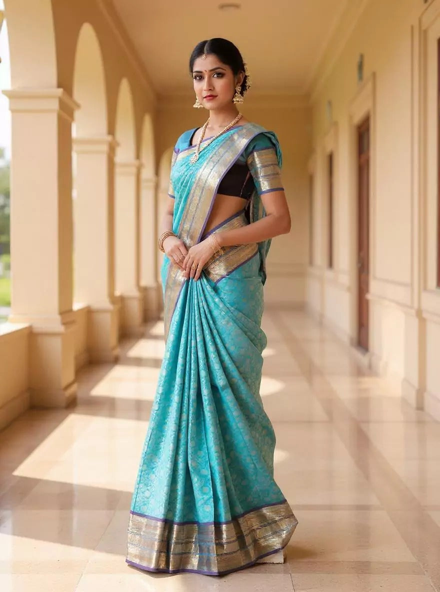 Festival Wear Sky Blue Color Banarasi Silk Saree