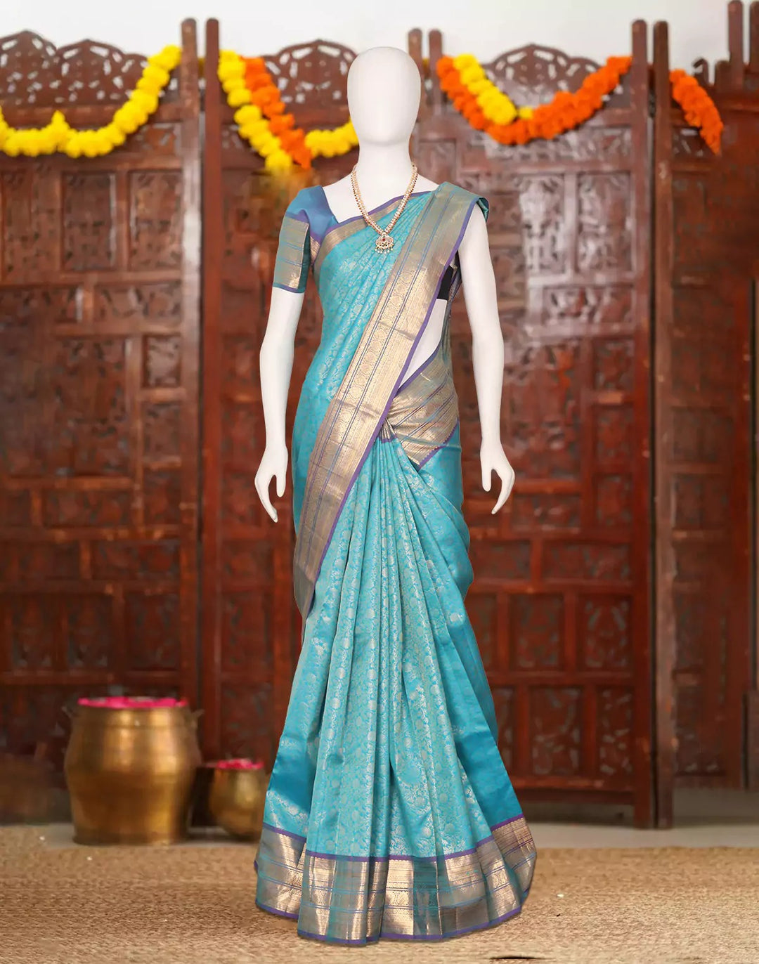 Festival Wear Sky Blue Color Banarasi Silk Saree