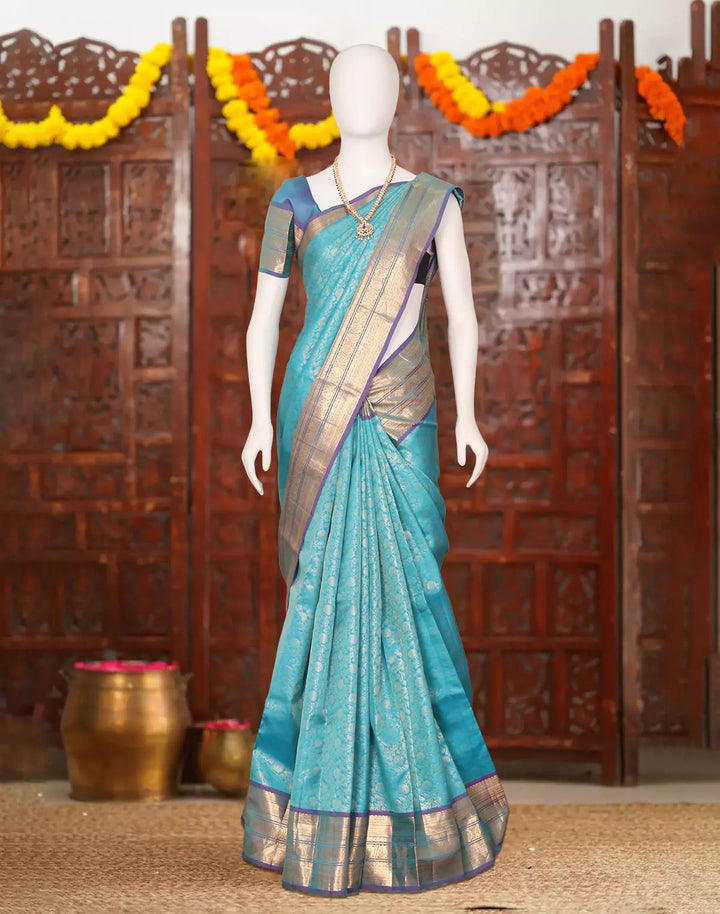 Festival Wear Sky Blue Color Banarasi Silk Saree