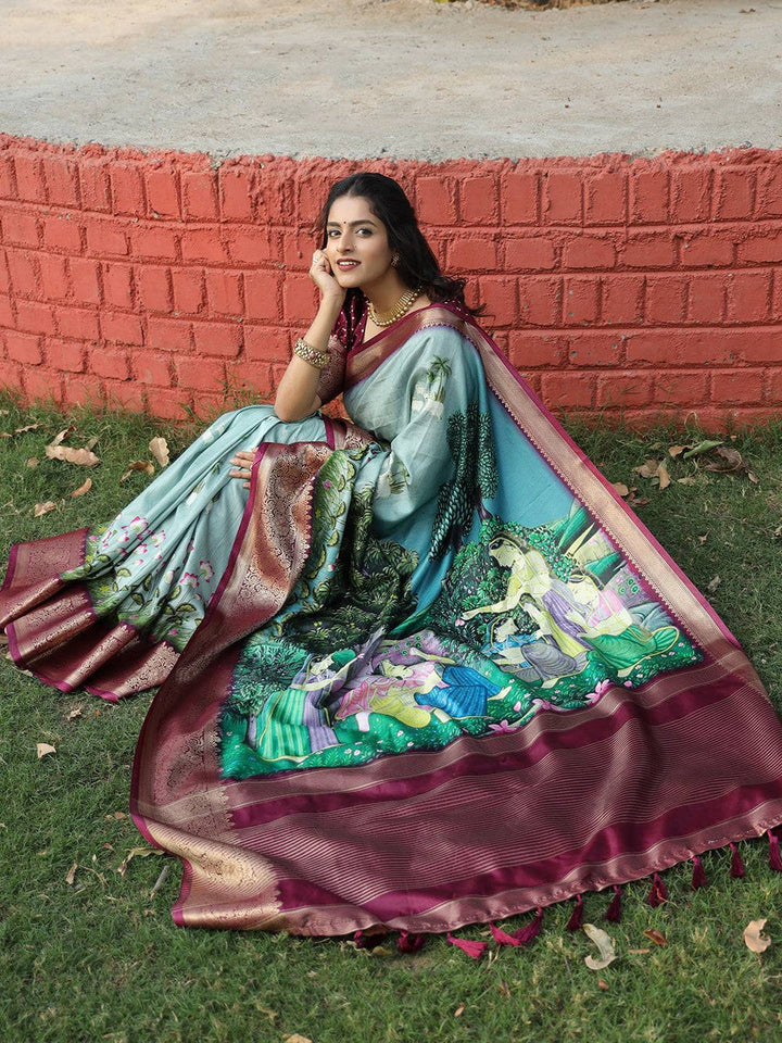 Festival Wear Sky Blue Color Banarasi Silk Saree