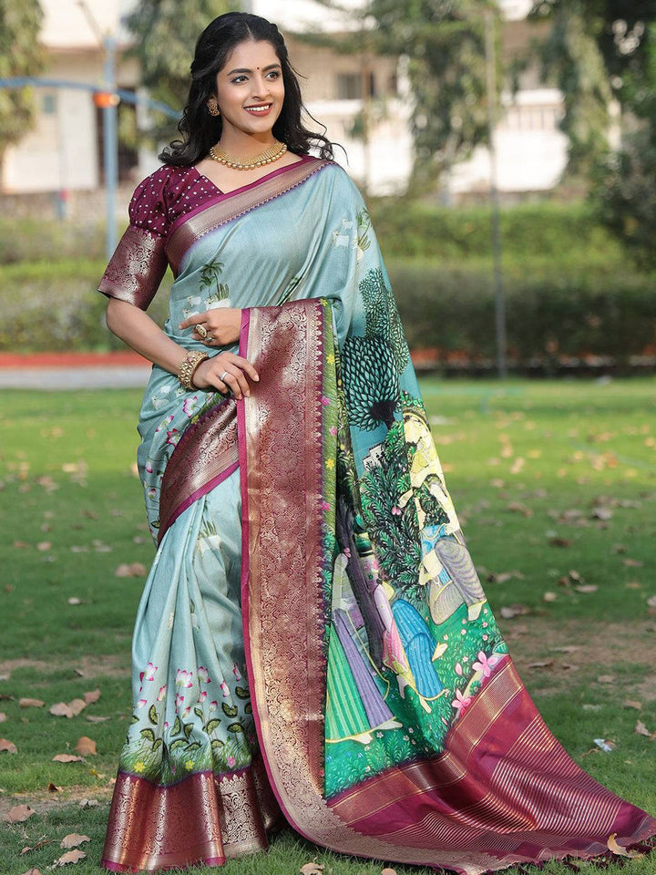 Festival Wear Sky Blue Color Banarasi Silk Saree