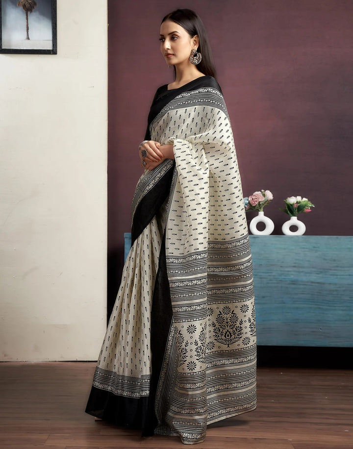 Festival Wear White Color Cotton Blend Printed Saree