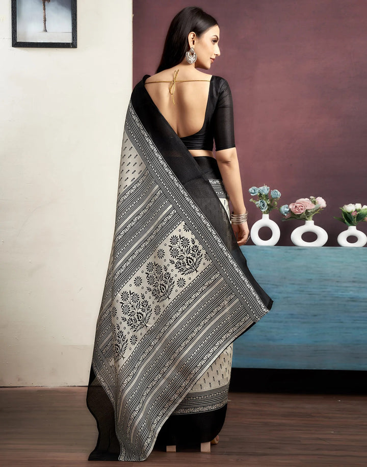 Festival Wear White Color Cotton Blend Printed Saree