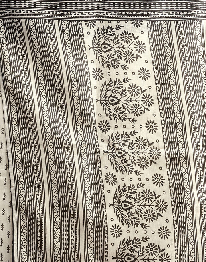 Festival Wear White Color Cotton Blend Printed Saree