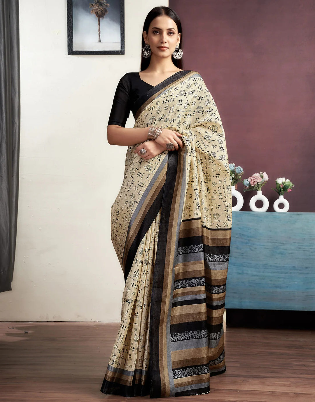 Festival Wear White Color Cotton Blend Printed Saree
