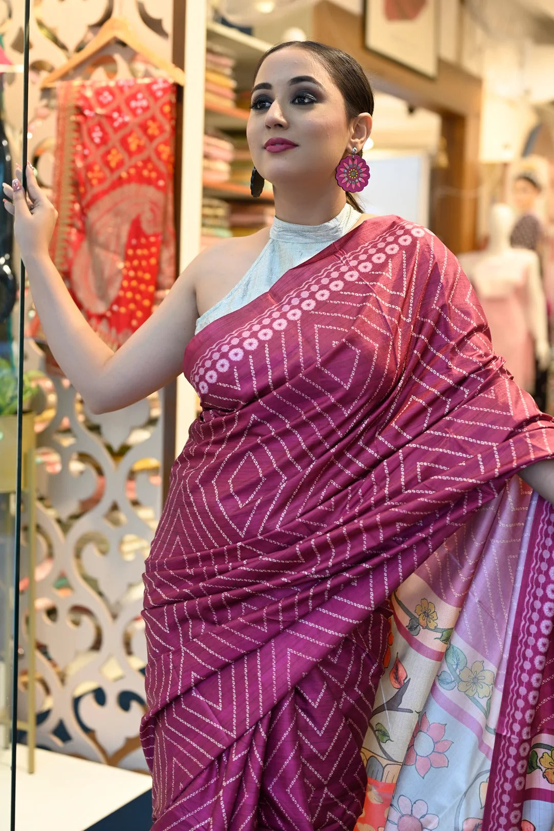 Festival Wear Wine Color Linene Saree with Kalamkari
