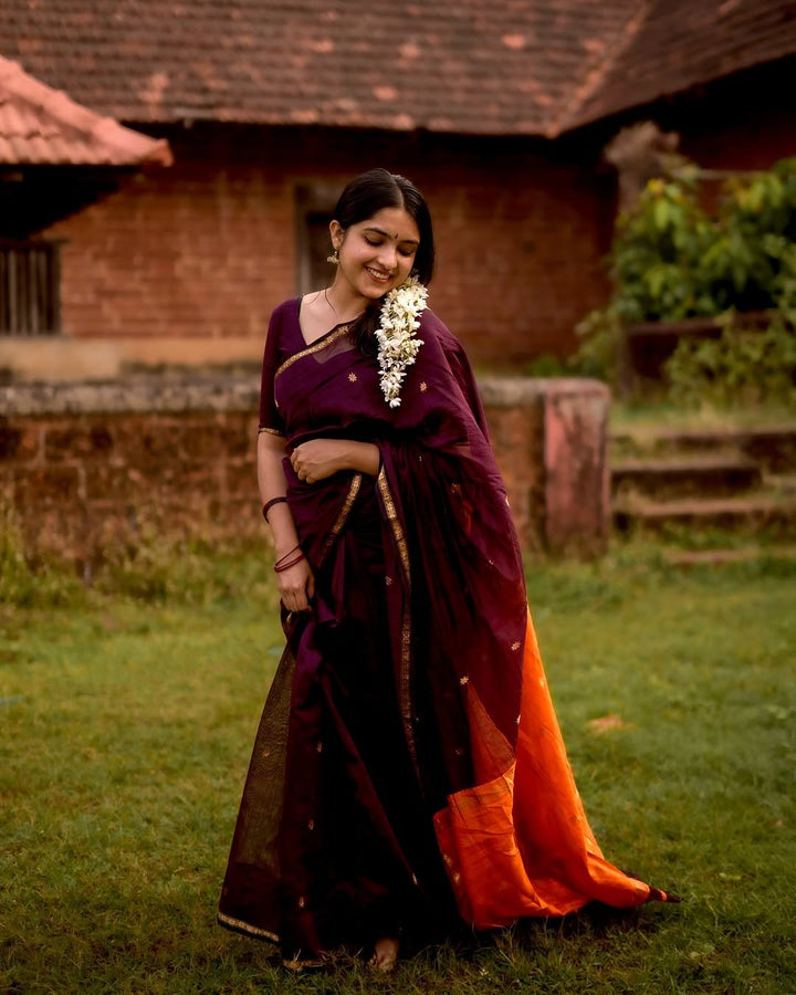 Festival Wear Wine Color Maheshwari SIlk Saree
