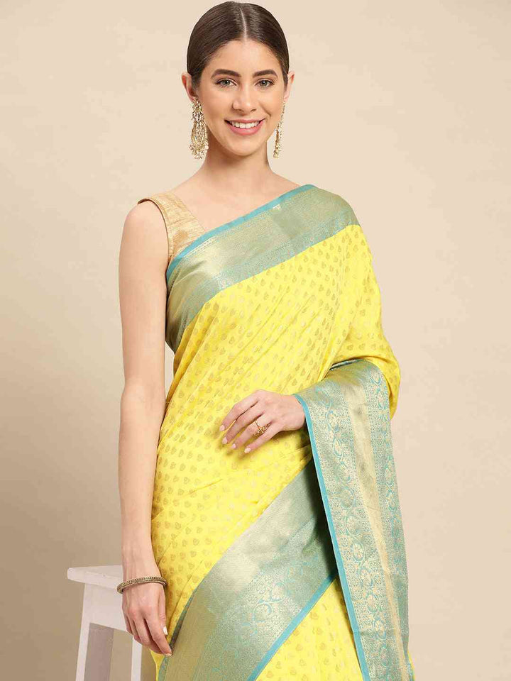 Festival Wear Yellow Color Banarasi Saree