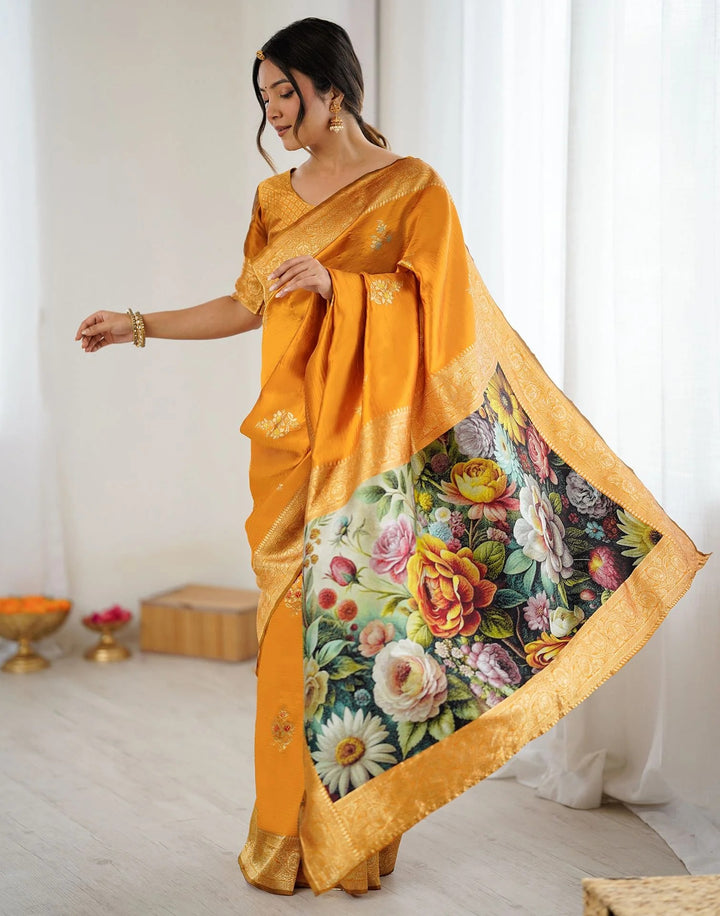 Festival Wear Yellow Color Banarasi Silk Woven Saree