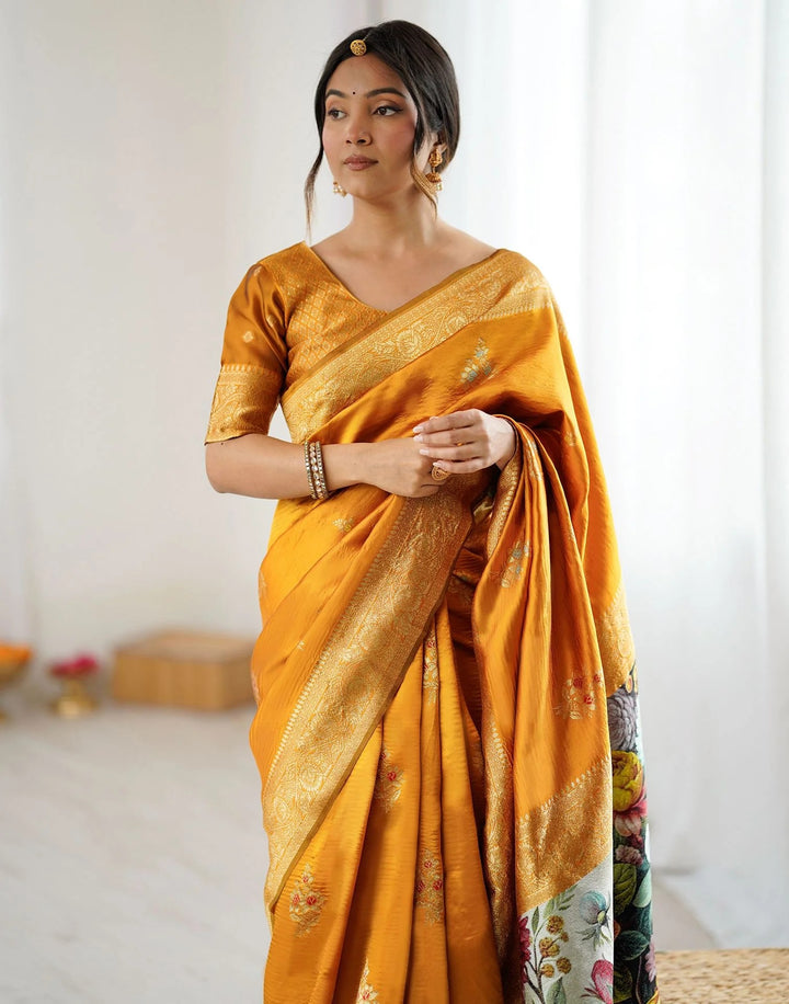Festival Wear Yellow Color Banarasi Silk Woven Saree