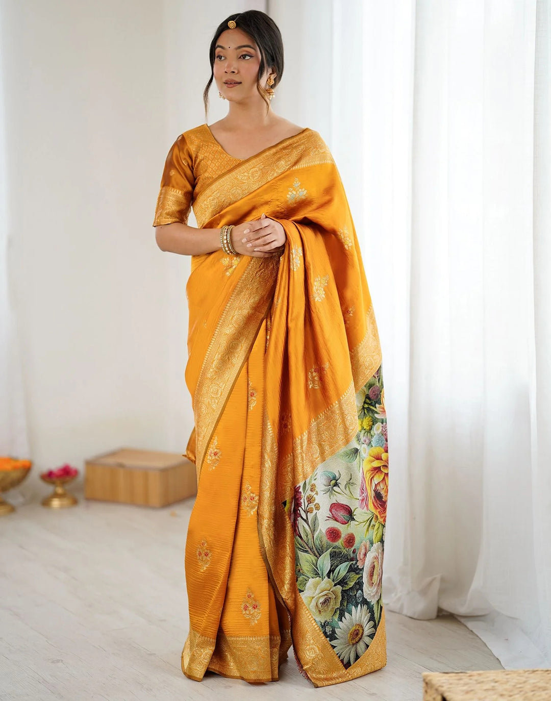 Festival Wear Yellow Color Banarasi Silk Woven Saree