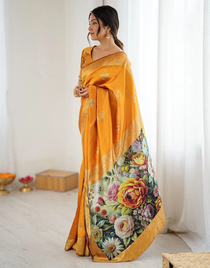 Festival Wear Yellow Color Banarasi Silk Woven Saree