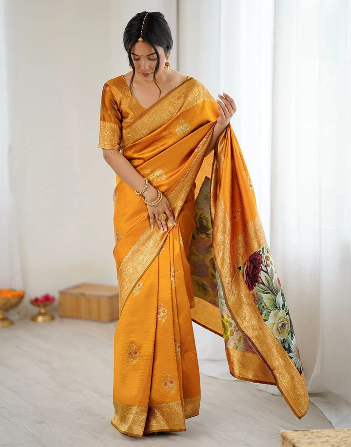 Festival Wear Yellow Color Banarasi Silk Woven Saree