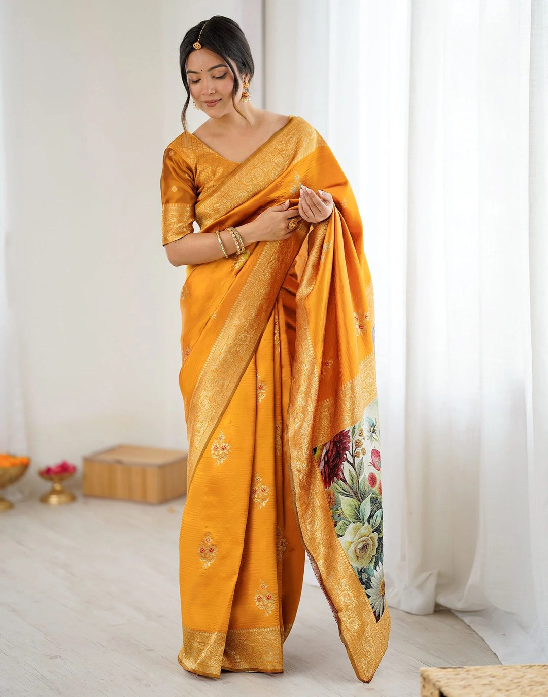 Festival Wear Yellow Color Banarasi Silk Woven Saree
