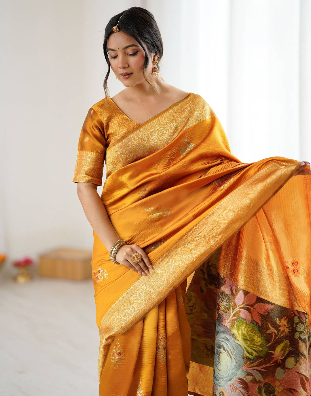 Festival Wear Yellow Color Banarasi Silk Woven Saree