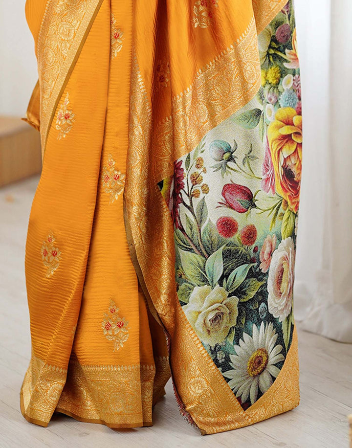Festival Wear Yellow Color Banarasi Silk Woven Saree