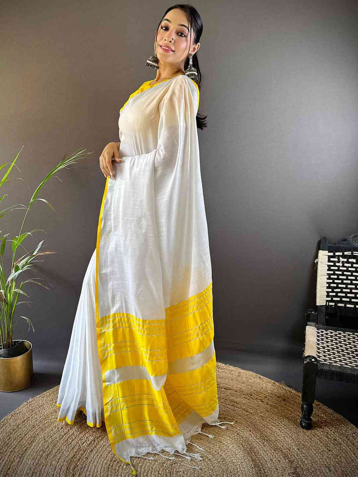 Festival Wear Yellow Color Linen Silk Saree