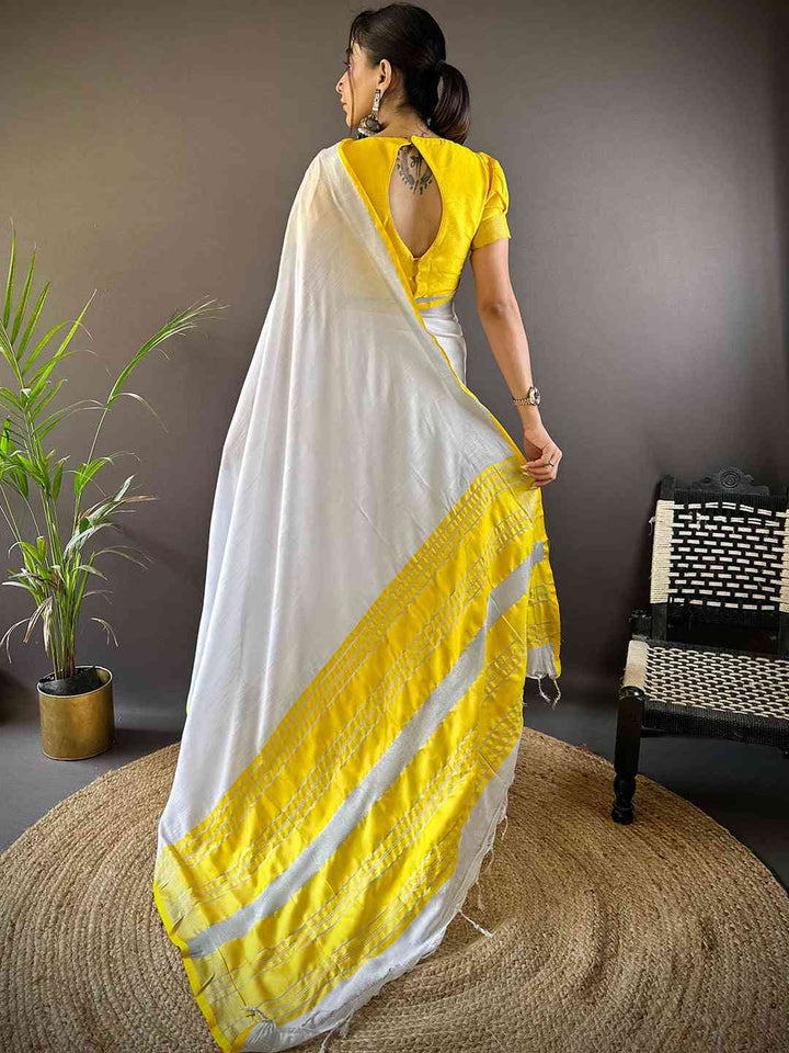Festival Wear Yellow Color Linen Silk Saree