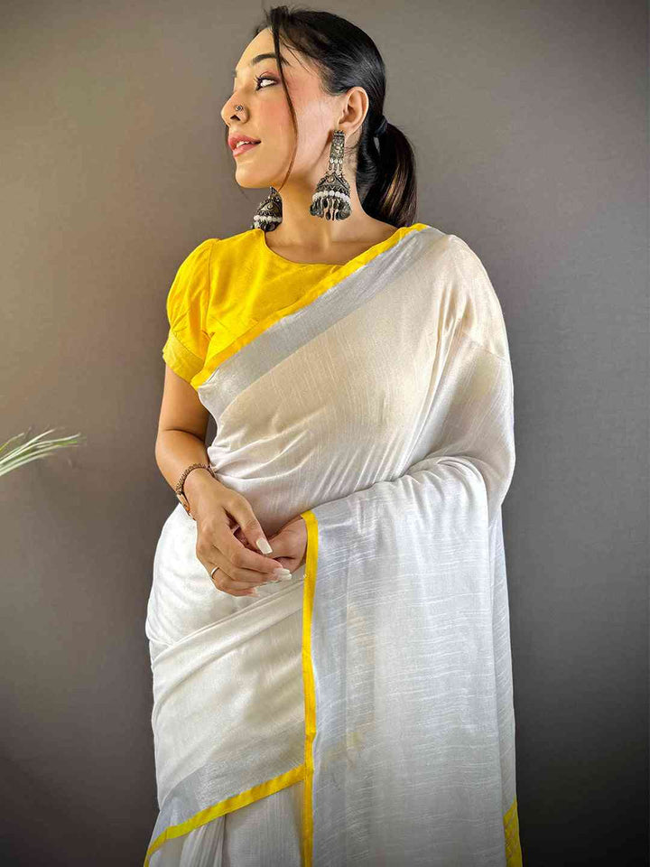 Festival Wear Yellow Color Linen Silk Saree